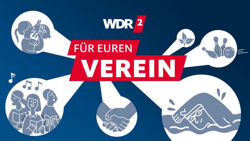 Grafik mit dem Text 'Für euren Verein' und verschiedenen Illustrationen, die Aktivitäten und Gemeinschaft darstellen.